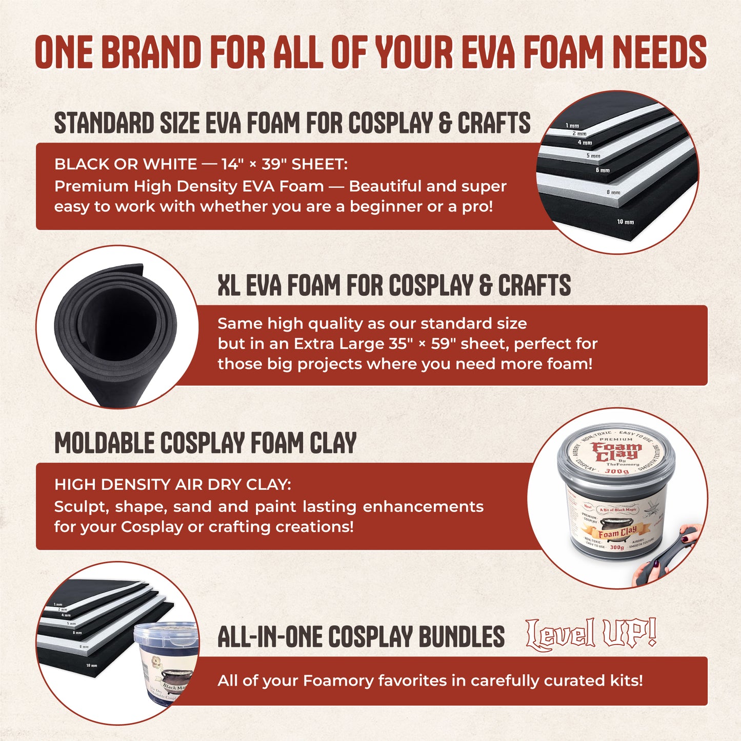 High Density EVA Foam Dowels/Bevels | 1 to 3 Meter(s) Options | Multiple Shapes | Multiple Diameters 5-40mm